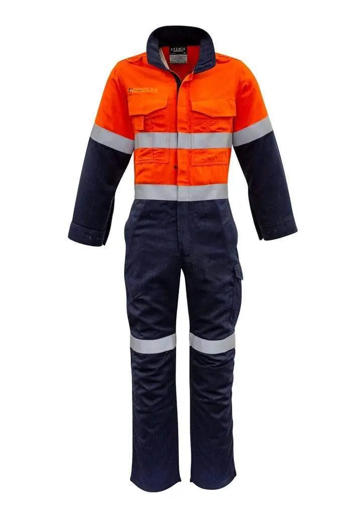 SYZMIK men's orange flame hrc-2 hoop taped spliced overall ZC525 Metro Workwear.